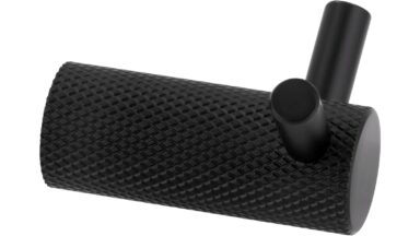 Haken Threesixty Aluminium schwarz matt pulverbeschichtet - 26 mm lang  vor weißem Hintergrund