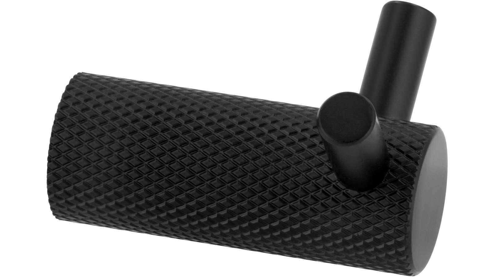 Haken Threesixty Aluminium schwarz matt pulverbeschichtet - 26 mm lang  vor weißem Hintergrund