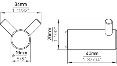 Haken Threesixty Aluminium schwarz matt pulverbeschichtet - 26 mm lang  vor weißem Hintergrund