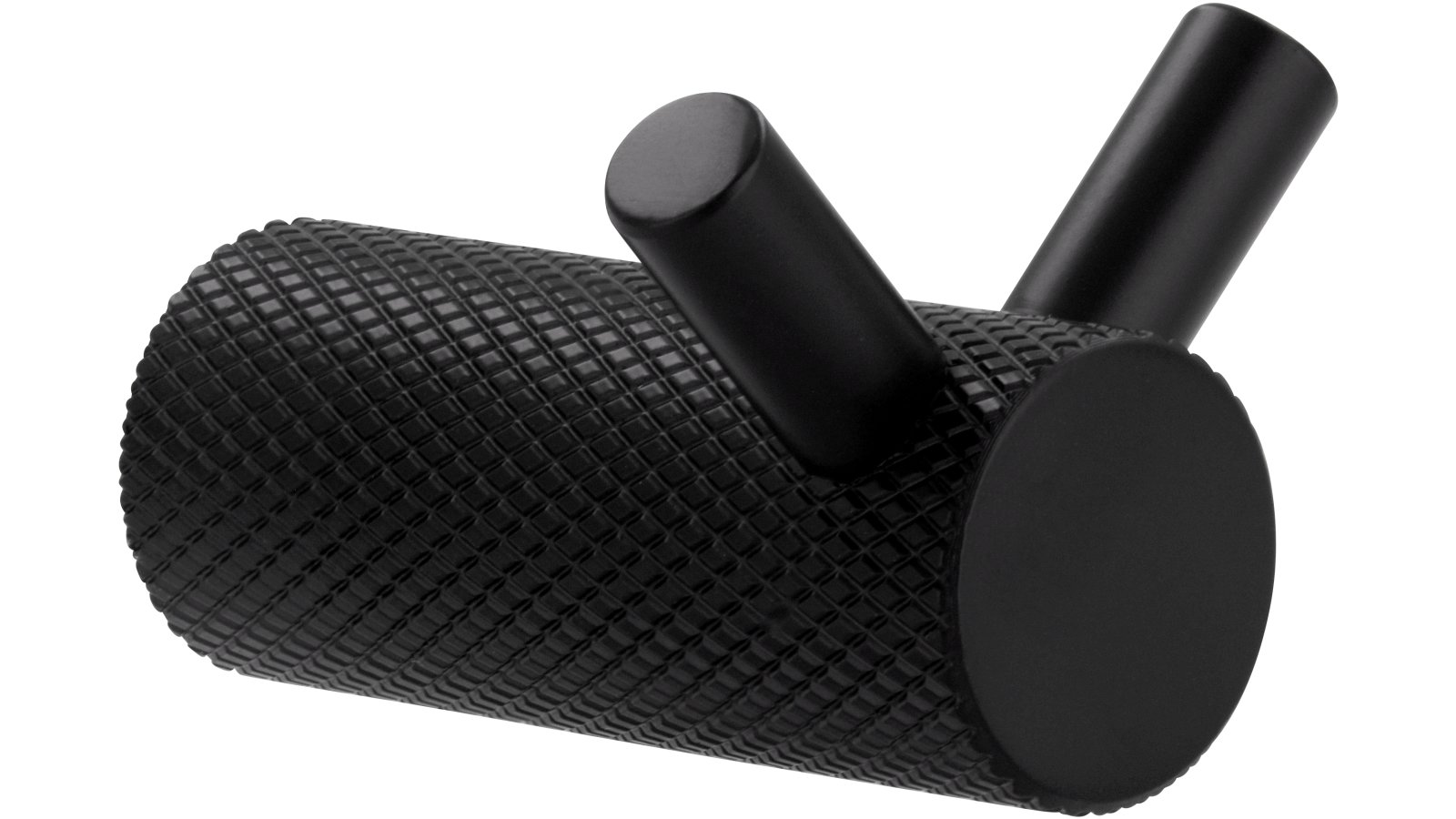 Haken Threesixty Aluminium schwarz matt pulverbeschichtet - 26 mm lang  vor weißem Hintergrund