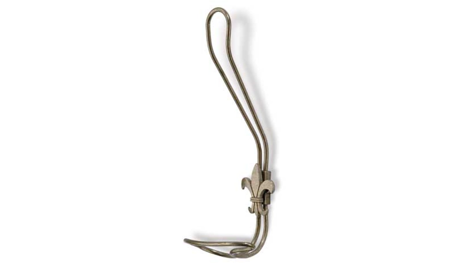 Haken Tönisvorst Stahl - Druckguss altmessingfarbig brüniert getrommelt - 215 mm lang  vor weißem Hintergrund