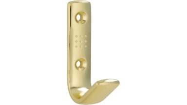 Haken Uetze Druckguss glänzend vermessingt - 70 mm lang vor weißem Hintergrund