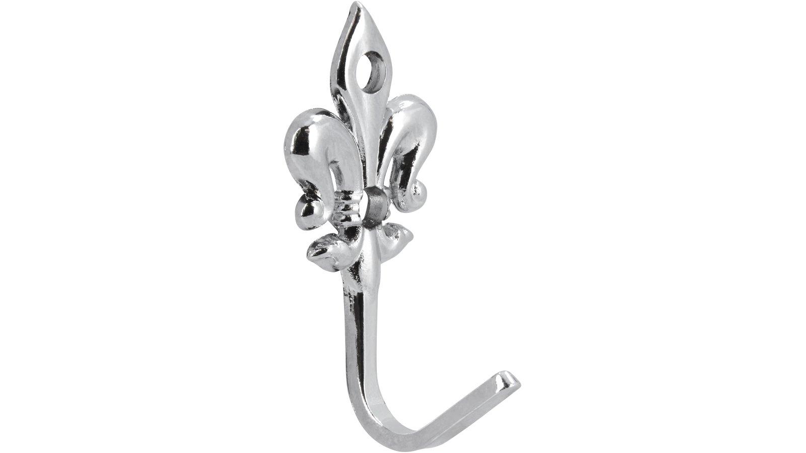 Haken Unna Druckguss chrom glänzend - 36 mm lang  vor weißem Hintergrund