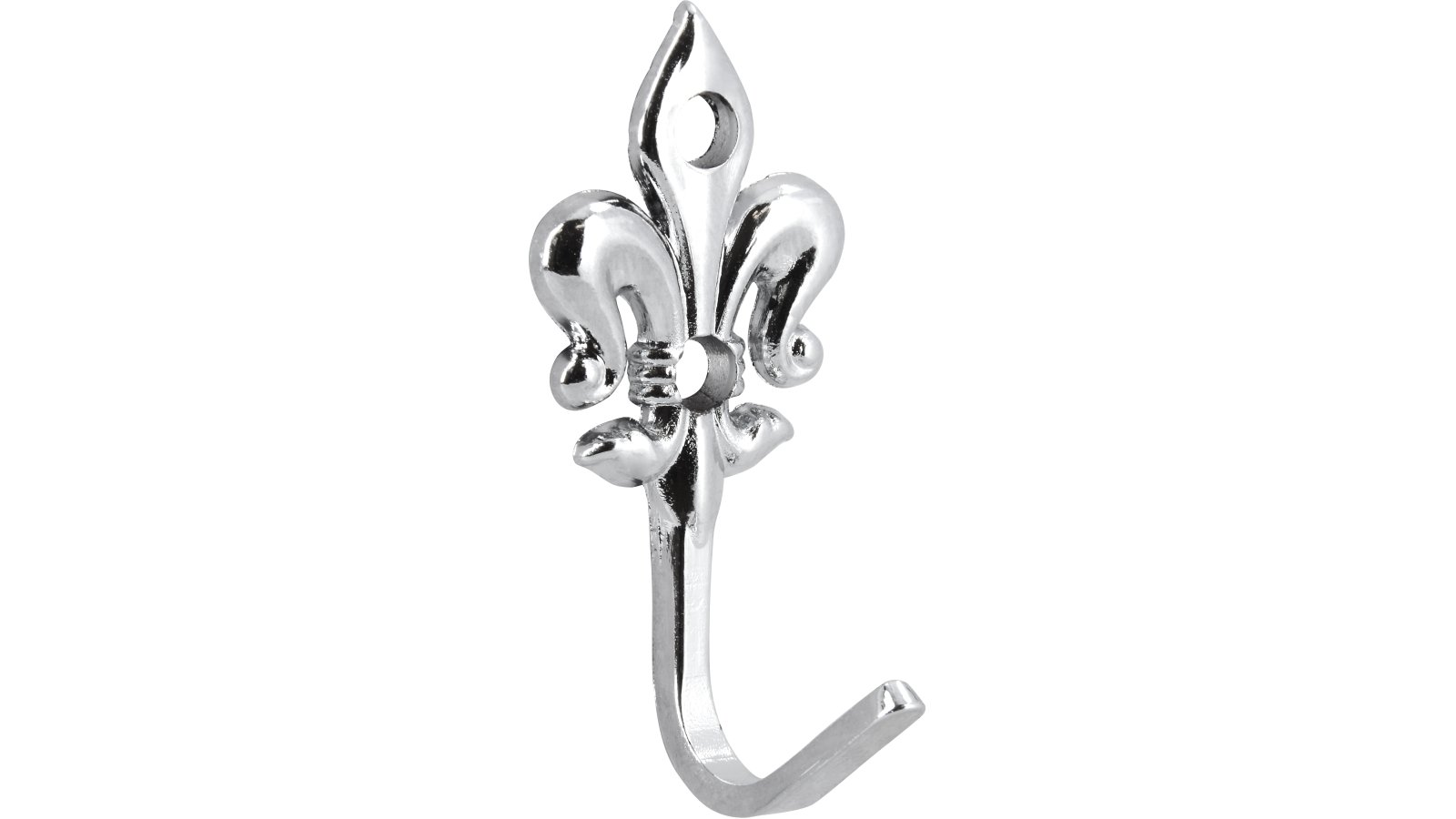 Haken Unna Druckguss chrom glänzend - 36 mm lang  vor weißem Hintergrund