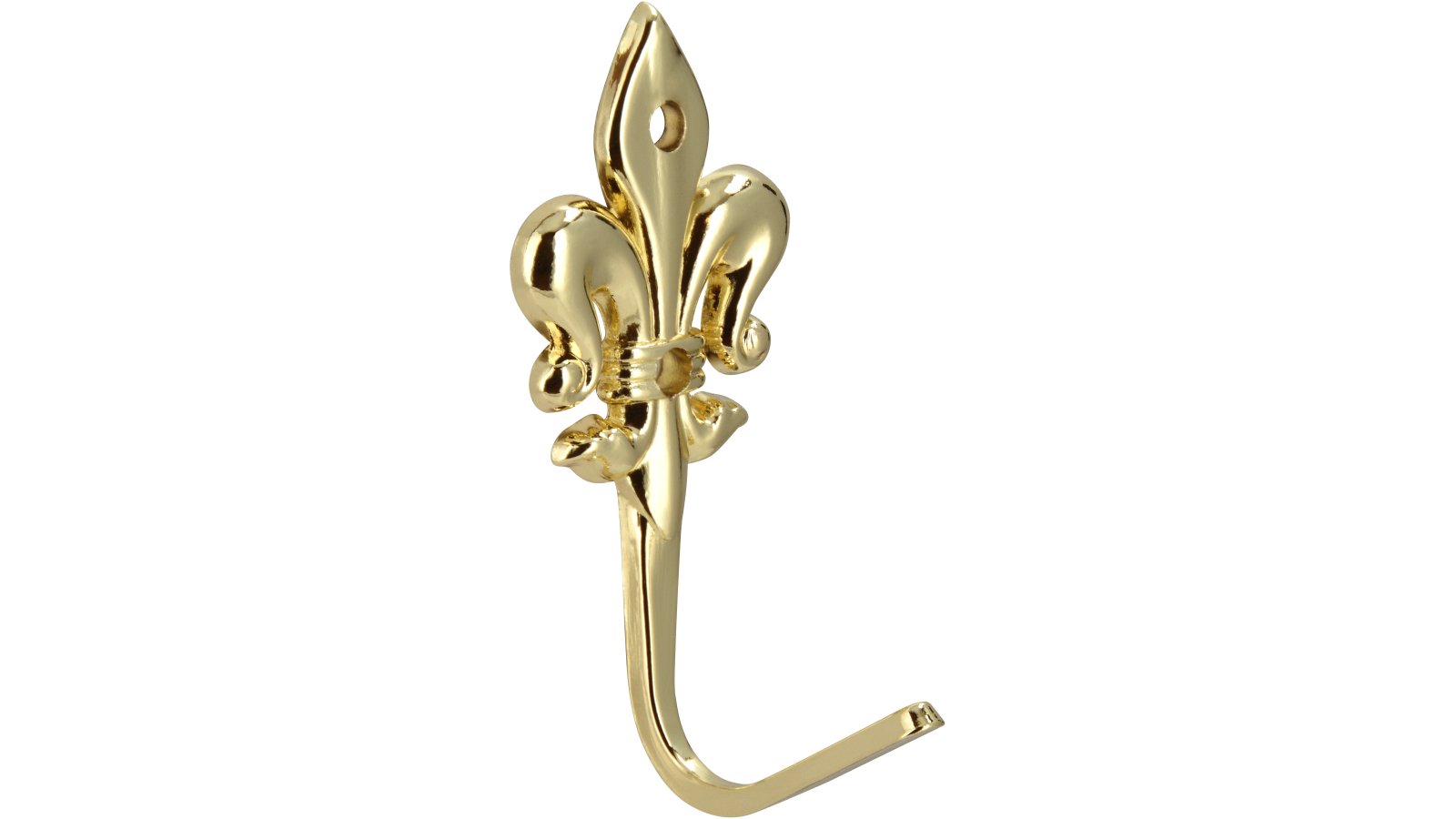 Haken Unna Druckguss glänzend vermessingt - 55 mm lang  vor weißem Hintergrund