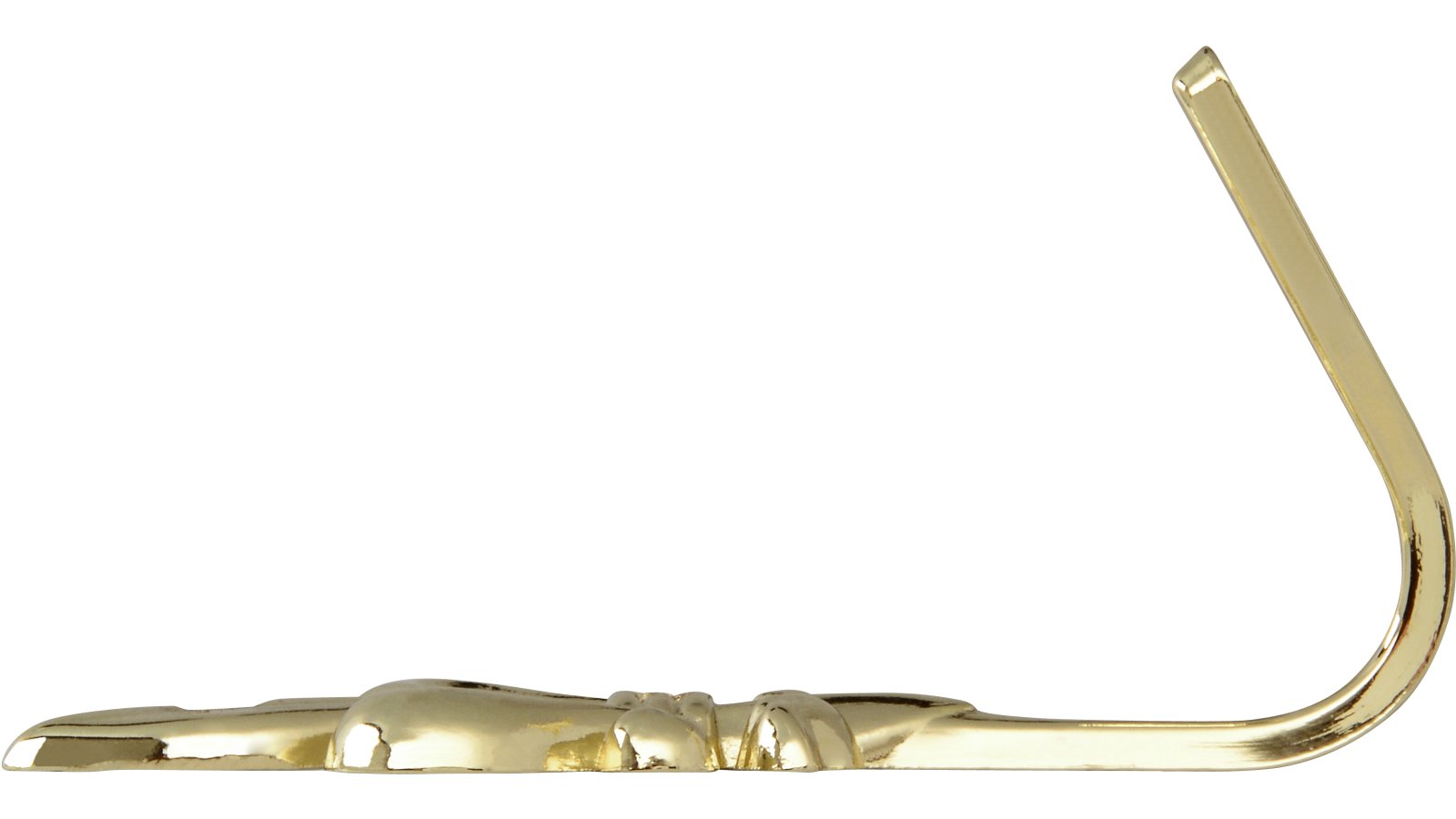 Haken Unna Druckguss glänzend vermessingt - 55 mm lang  vor weißem Hintergrund