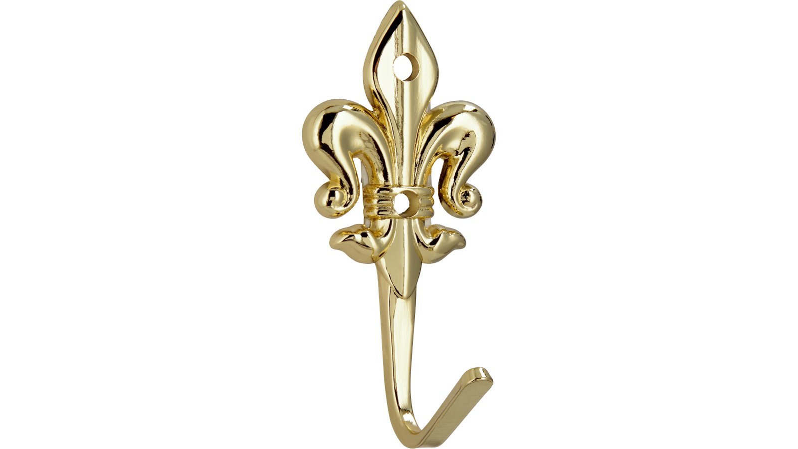 Haken Unna Druckguss glänzend vermessingt - 55 mm lang  vor weißem Hintergrund