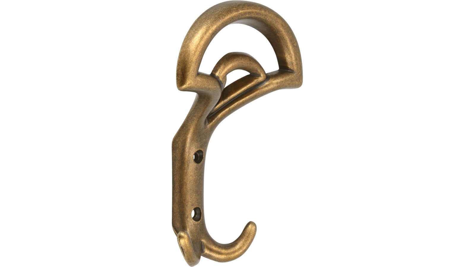 Haken Verden Druckguss altmessingfarbig brüniert getrommelt - 145 mm lang  vor weißem Hintergrund