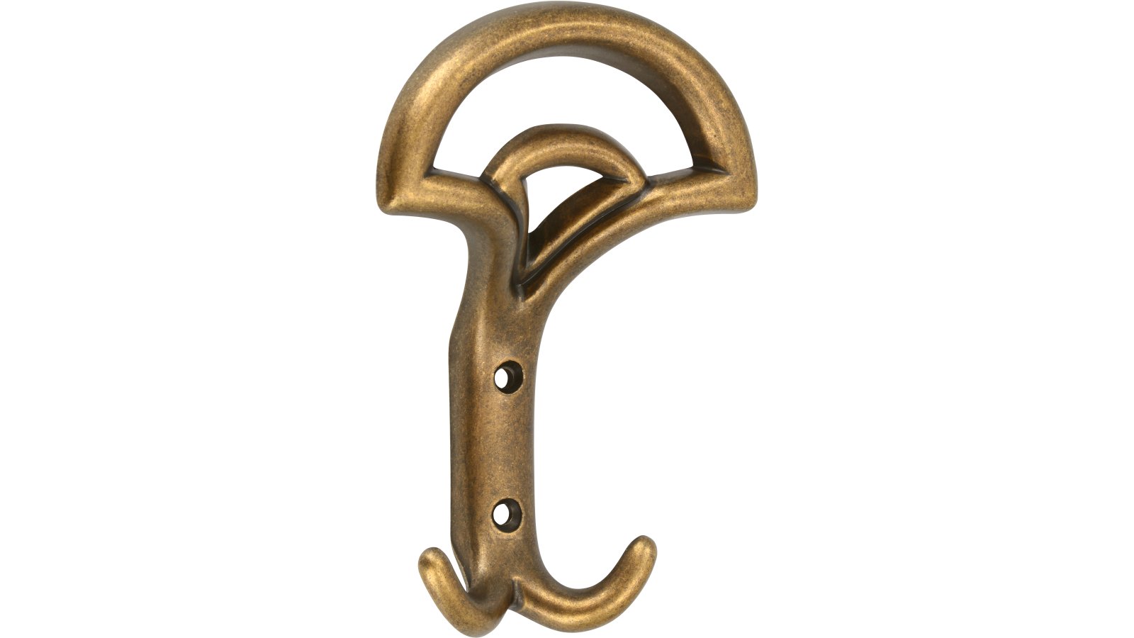 Haken Verden Druckguss altmessingfarbig brüniert getrommelt - 145 mm lang  vor weißem Hintergrund