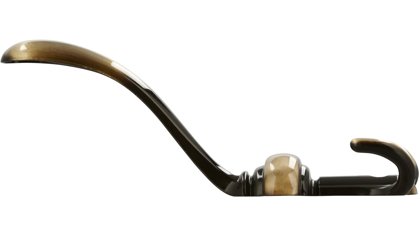 Kleiderhaken-Villingen-Schwenningen-brueniert-messing-Messing-Zinkdruckguss-laenge-178-85806-stehend Haken Villingen-Schwenningen Druckguss altmessingfarbig brüniert getrommelt - 178 mm lang vor weißem Hintergrund