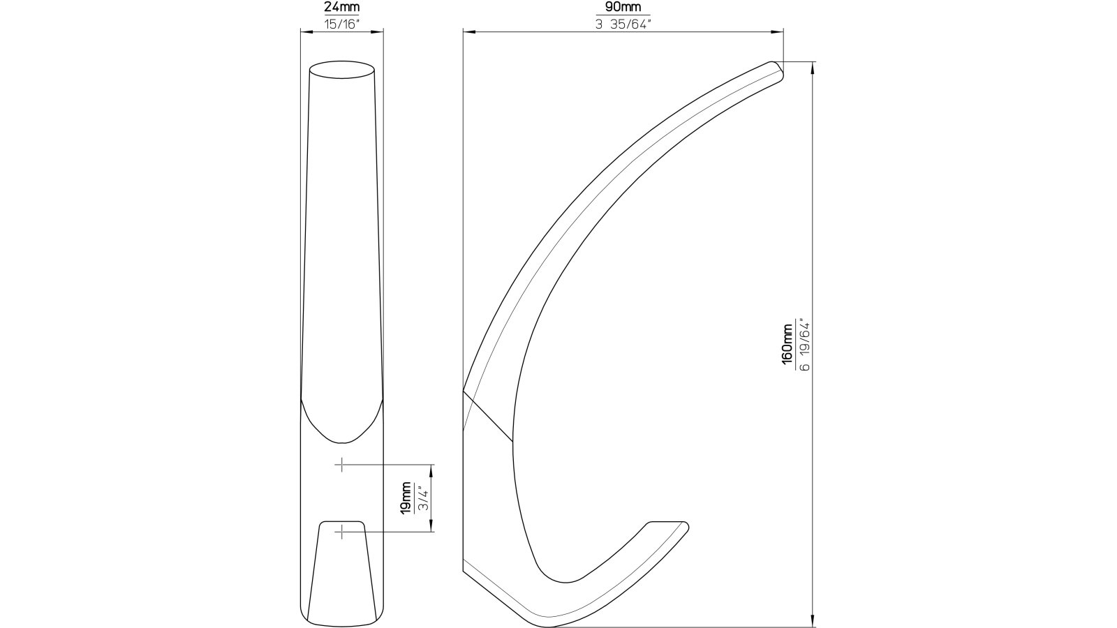 Haken Wesel Kunststoff metallisiert weißaluminium metallisiert chrom glänzend - 191 mm lang  vor weißem Hintergrund