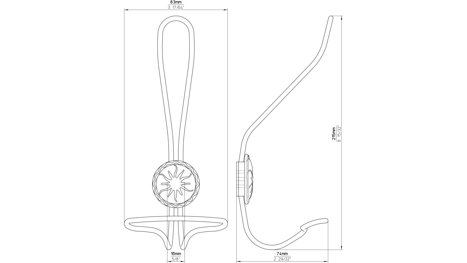 Haken Weyhe Stahl - Druckguss zinnfarbig - 215 mm lang  vor weißem Hintergrund