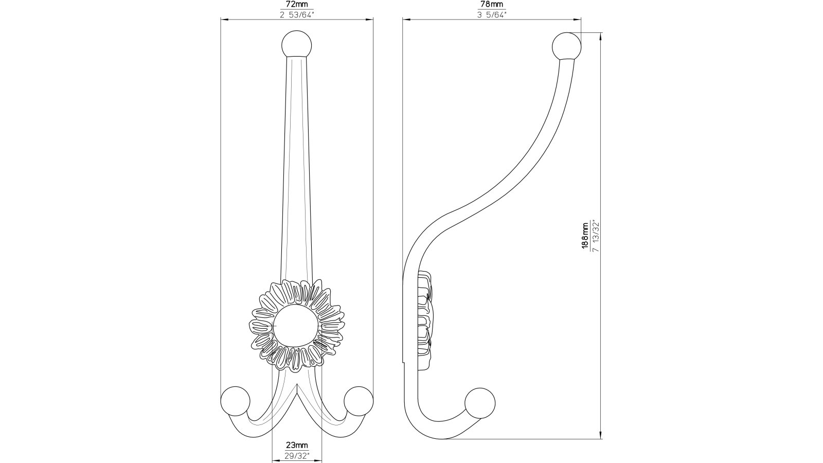 Haken Wiehl Druckguss altsilberfarbig - 187 mm lang  vor weißem Hintergrund