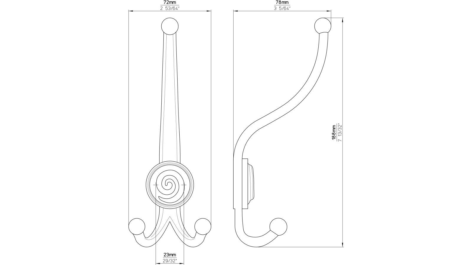 Haken Winnenden Druckguss altsilberfarbig - 187 mm lang  vor weißem Hintergrund