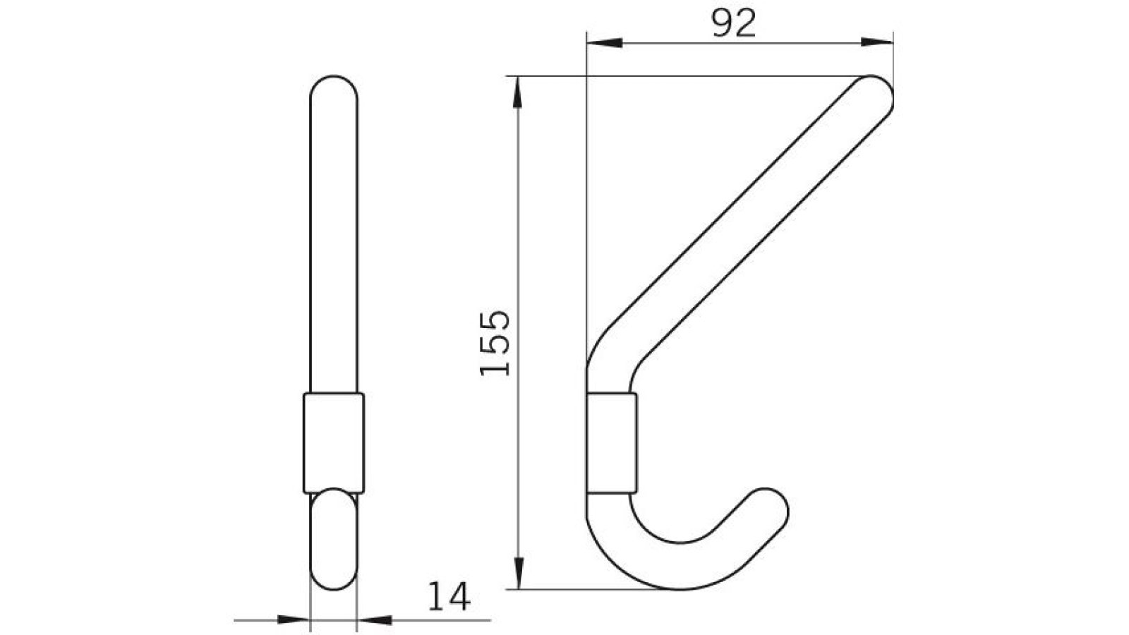 Haken Wolfsburg Kunststoff galvanisiert chrom glänzend - 160 mm lang  vor weißem Hintergrund