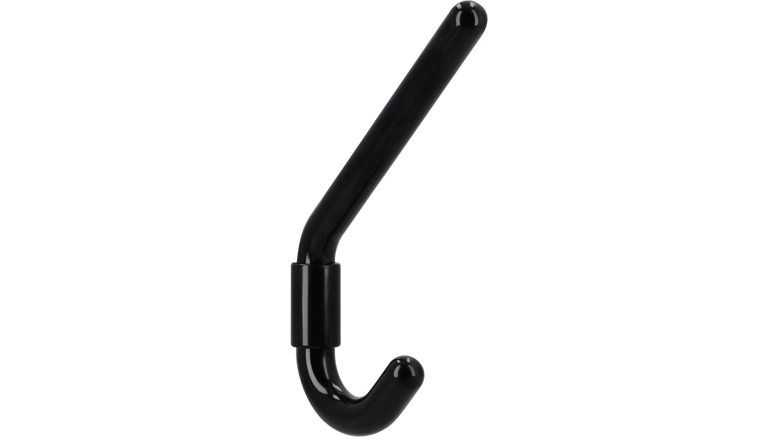 Kleiderhaken-Wolfsburg-schwarz-Kunststoff-laenge-160-69326-seitlich Haken Wolfsburg Kunststoff schwarz - 160 mm lang vor weißem Hintergrund