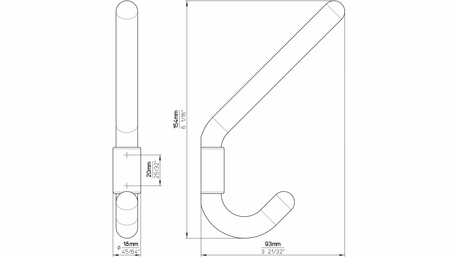 Haken Wolfsburg Kunststoff weiß - 160 mm lang  vor weißem Hintergrund