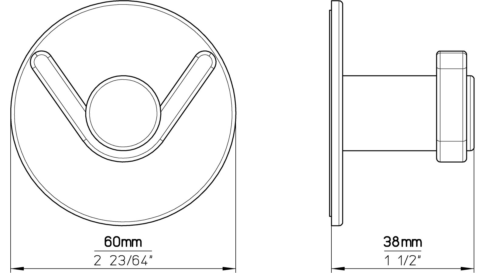 Haken sk Nideggen Druckguss vernickelt feingeschliffen - 60 mm lang  vor weißem Hintergrund