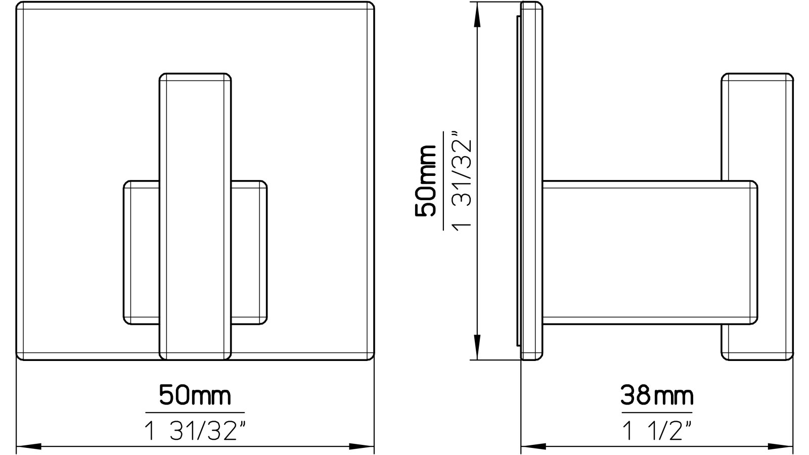 Haken sk Wolnzach Druckguss chrom glänzend - 50 mm lang  vor weißem Hintergrund