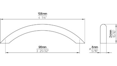 Griff Ahlen Stahl chrom glänzend - 108 mm lang  vor weißem Hintergrund