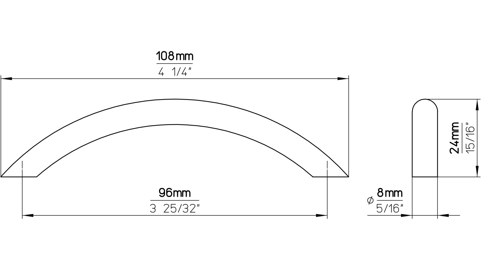 Griff Ahlen Stahl chrom glänzend - 108 mm lang  vor weißem Hintergrund