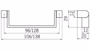 Griff Alfter Druckguss chrom glänzend - 106 mm lang  vor weißem Hintergrund
