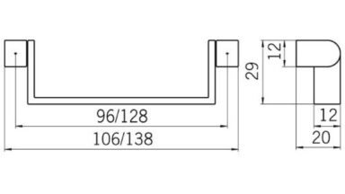 Griff Alfter Druckguss chrom matt - 106 mm lang  vor weißem Hintergrund
