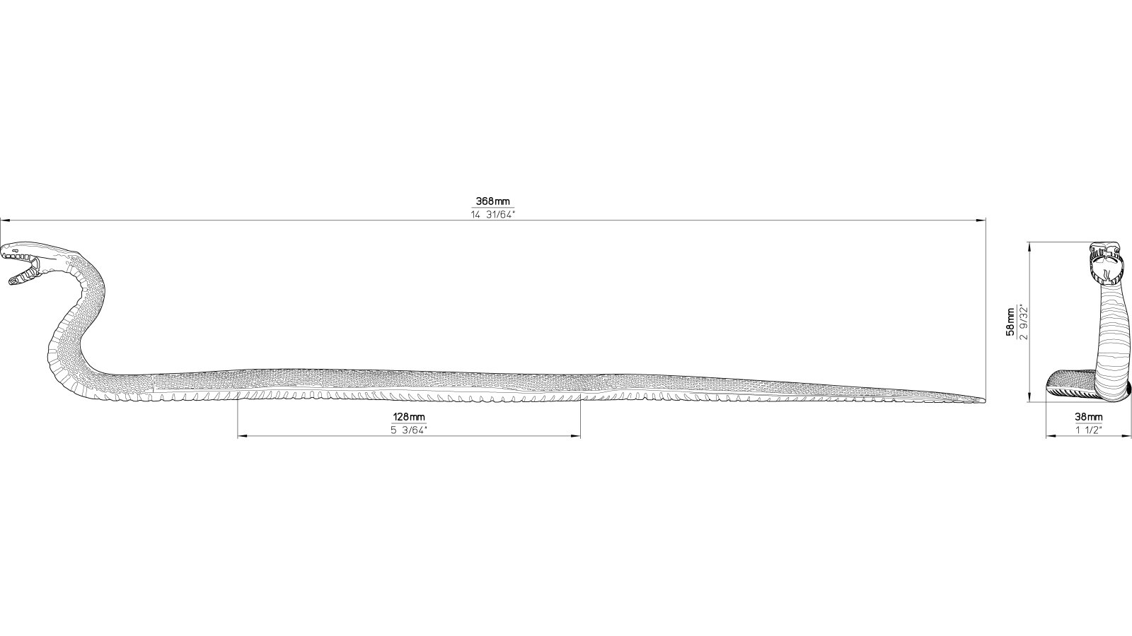 Griff Alsfeld Druckguss altmessingfarbig brüniert getrommelt - 365 mm lang  vor weißem Hintergrund