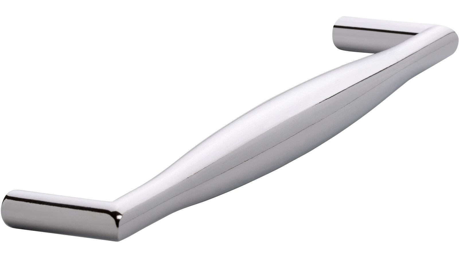 Griff Alzey Druckguss chrom glänzend - 136 mm lang  vor weißem Hintergrund