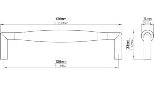 Griff Alzey Druckguss chrom glänzend - 136 mm lang  vor weißem Hintergrund