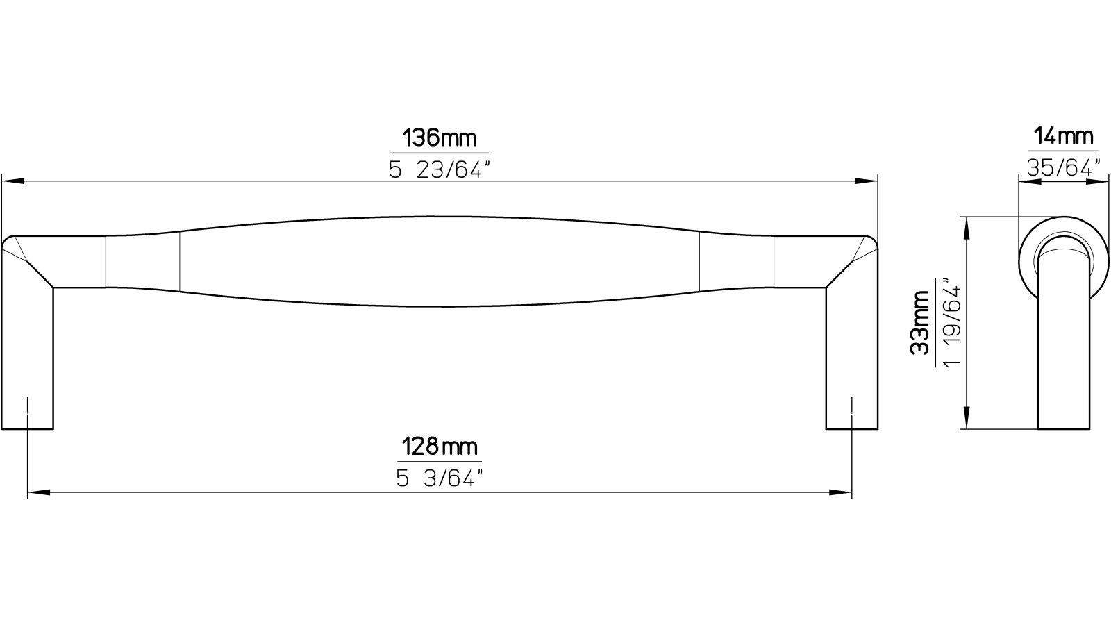 Griff Alzey Druckguss chrom glänzend - 136 mm lang  vor weißem Hintergrund
