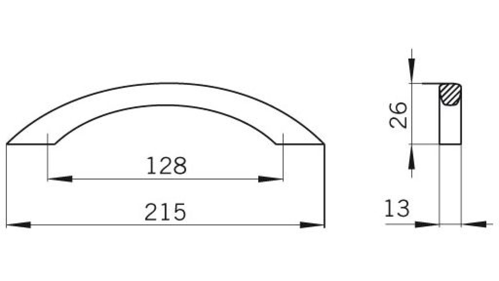 Griff Asperk Holz - ahorn natur lackiert - 215 mm lang  vor weißem Hintergrund