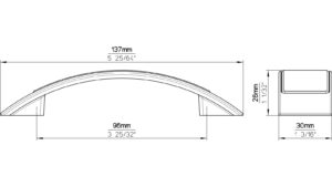 Griff Bad-Bentheim Druckguss - Kunststoff chrom glänzend glaseffekt schwarz - 137 mm lang  vor weißem Hintergrund