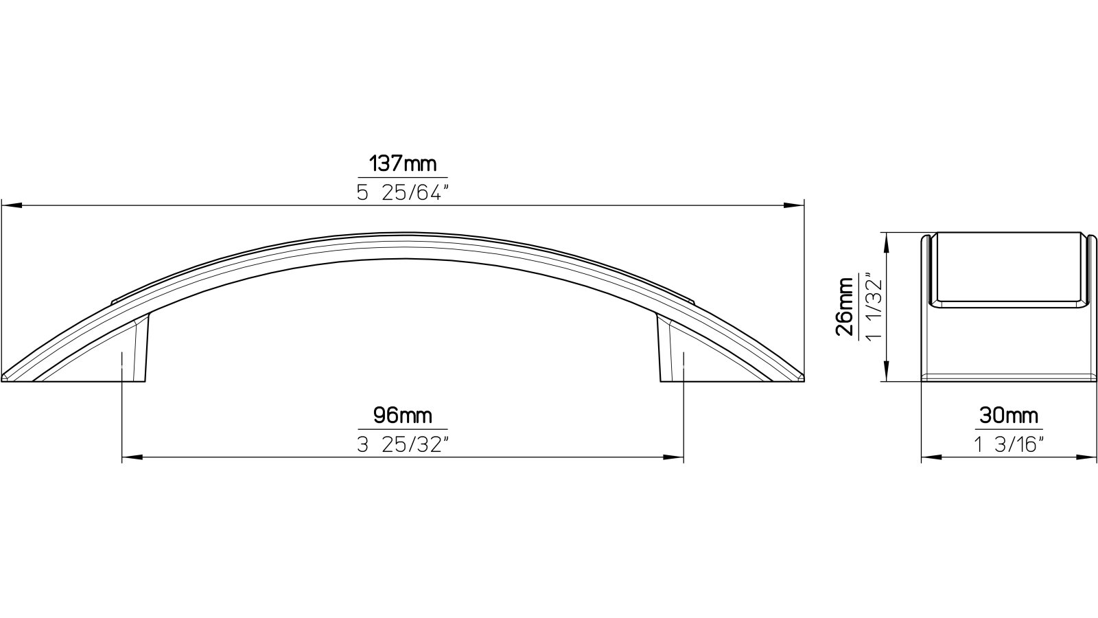 Griff Bad-Bentheim Druckguss - Kunststoff chrom glänzend glaseffekt schwarz - 137 mm lang  vor weißem Hintergrund