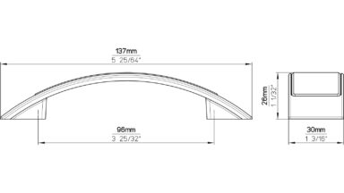Griff Bad-Bentheim Druckguss - Kunststoff chrom glänzend glaseffekt weiß - 137 mm lang  vor weißem Hintergrund