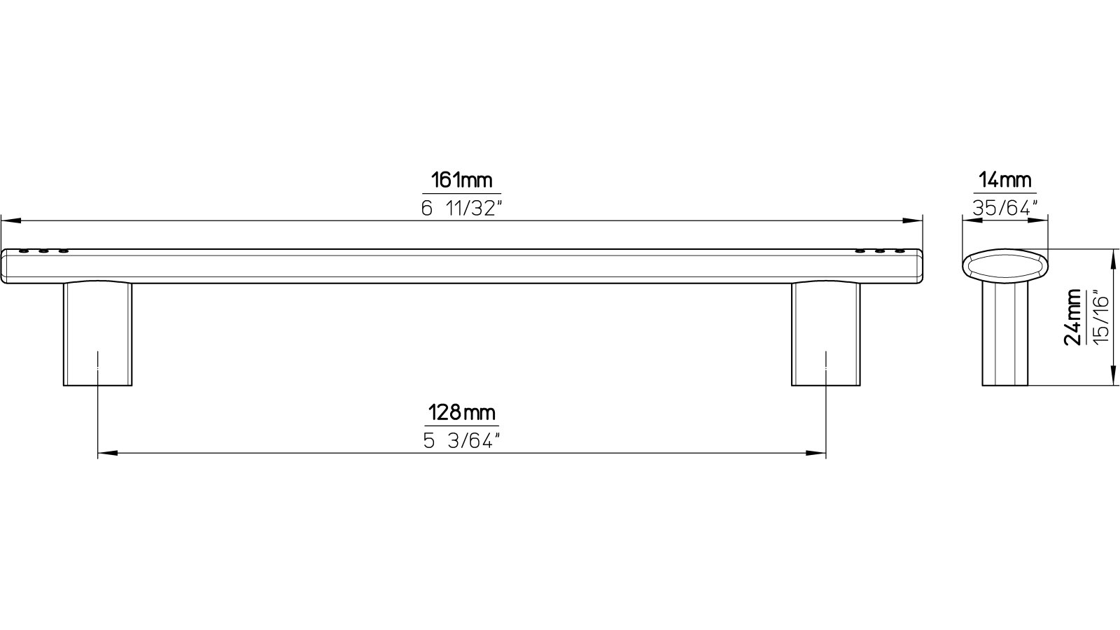 Griff Bad-Honnef Druckguss chrom glänzend - 162 mm lang  vor weißem Hintergrund