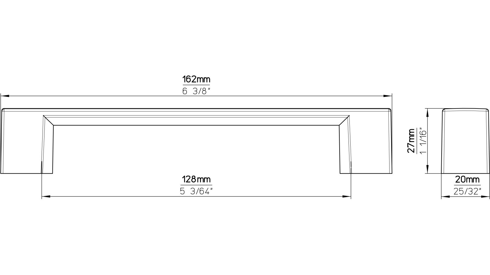 Griff Bad-Krozingen Druckguss chrom glänzend - 161 mm lang  vor weißem Hintergrund