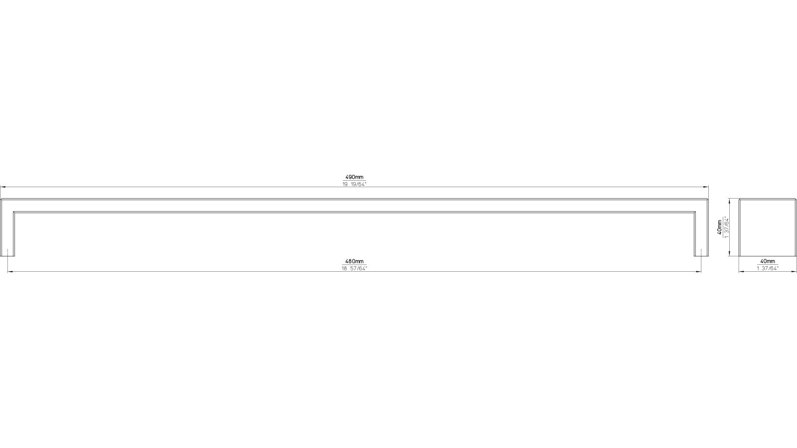 Griff Bad-Münstereifel Edelstahl fein geschliffen - 490 mm lang  vor weißem Hintergrund
