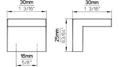 Griff Bad-Pyrmont Druckguss alufarbig pulverbeschichtet - 30 mm lang  vor weißem Hintergrund