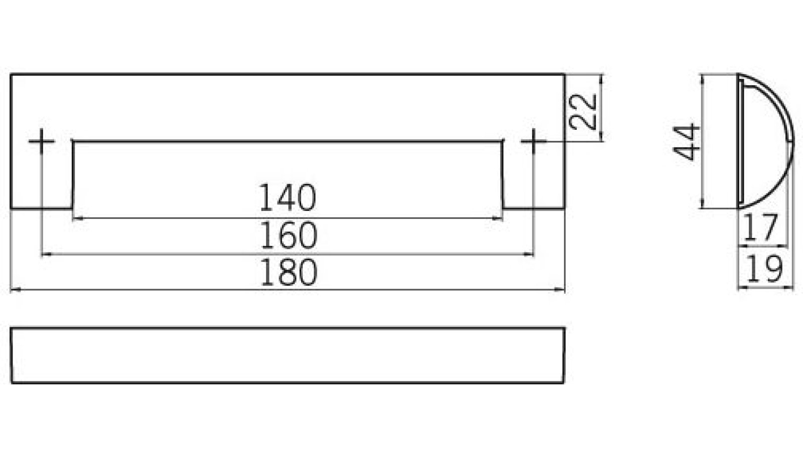 Griff Bad-Soden Druckguss chrom glänzend - 180 mm lang  vor weißem Hintergrund