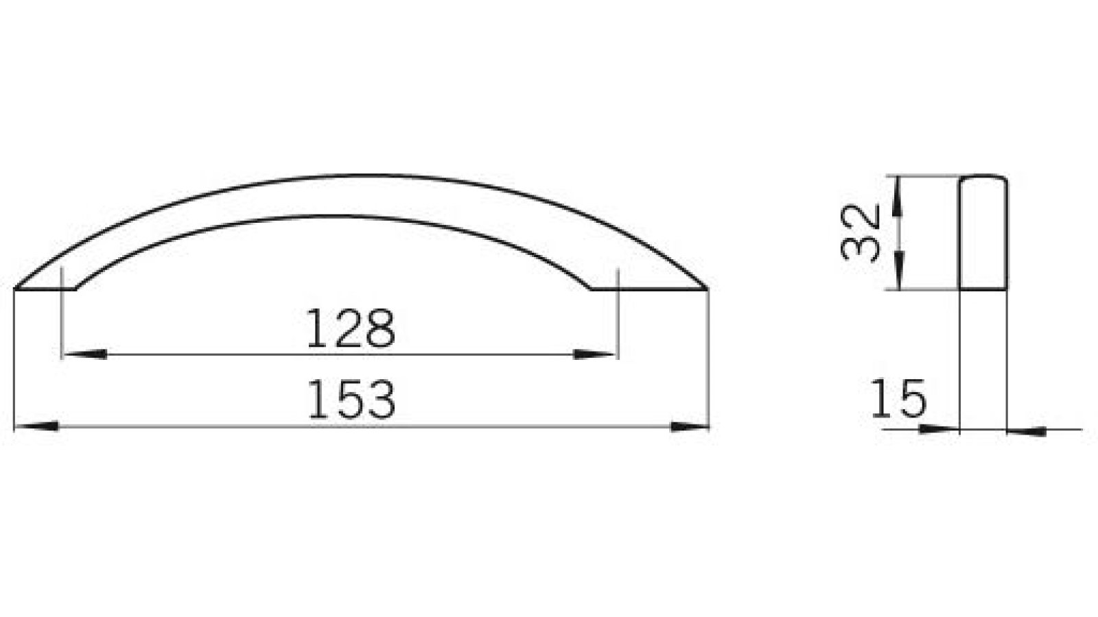 Griff Bayreth Druckguss chrom glänzend - 151 mm lang  vor weißem Hintergrund