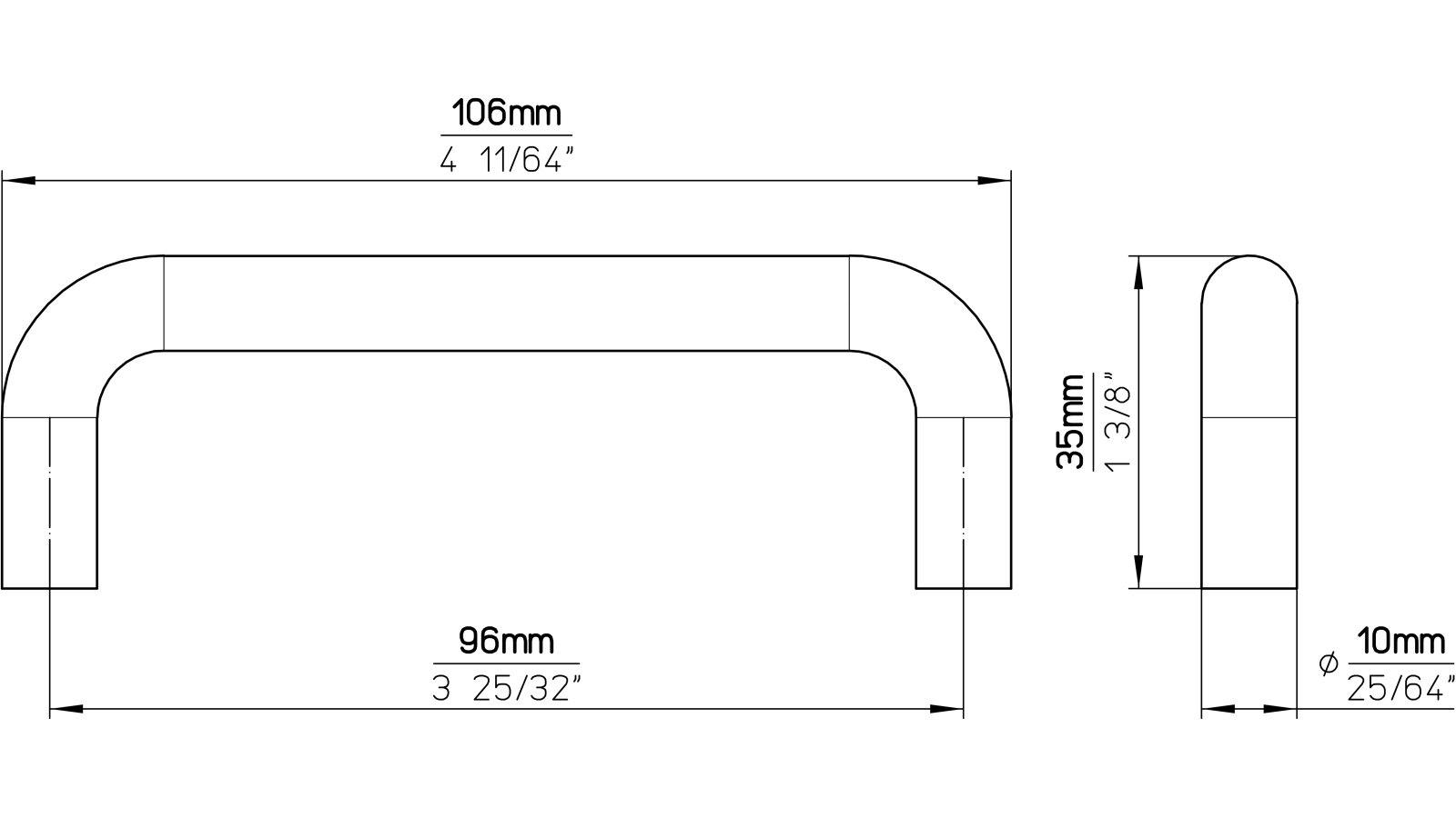 Griff Belm Stahl reinweiß pulverbeschichtet - 106 mm lang  vor weißem Hintergrund