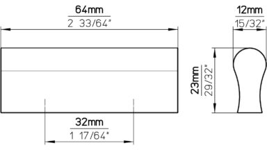 Griff Berlin Aluminium silber natur matt - 64 mm lang  vor weißem Hintergrund