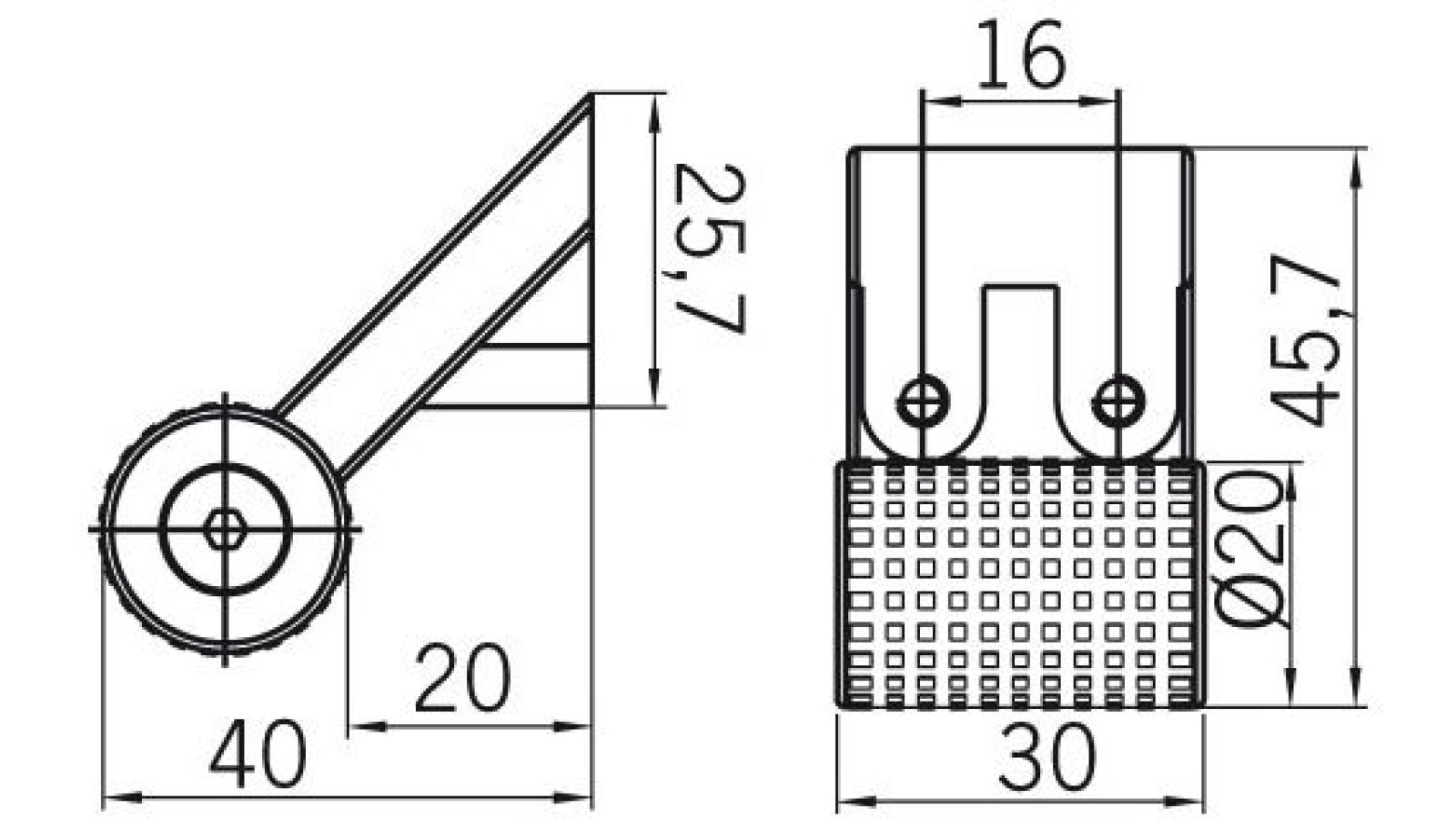 Griff Bexbach Druckguss alufarbig pulverbeschichtet - 30 mm lang  vor weißem Hintergrund