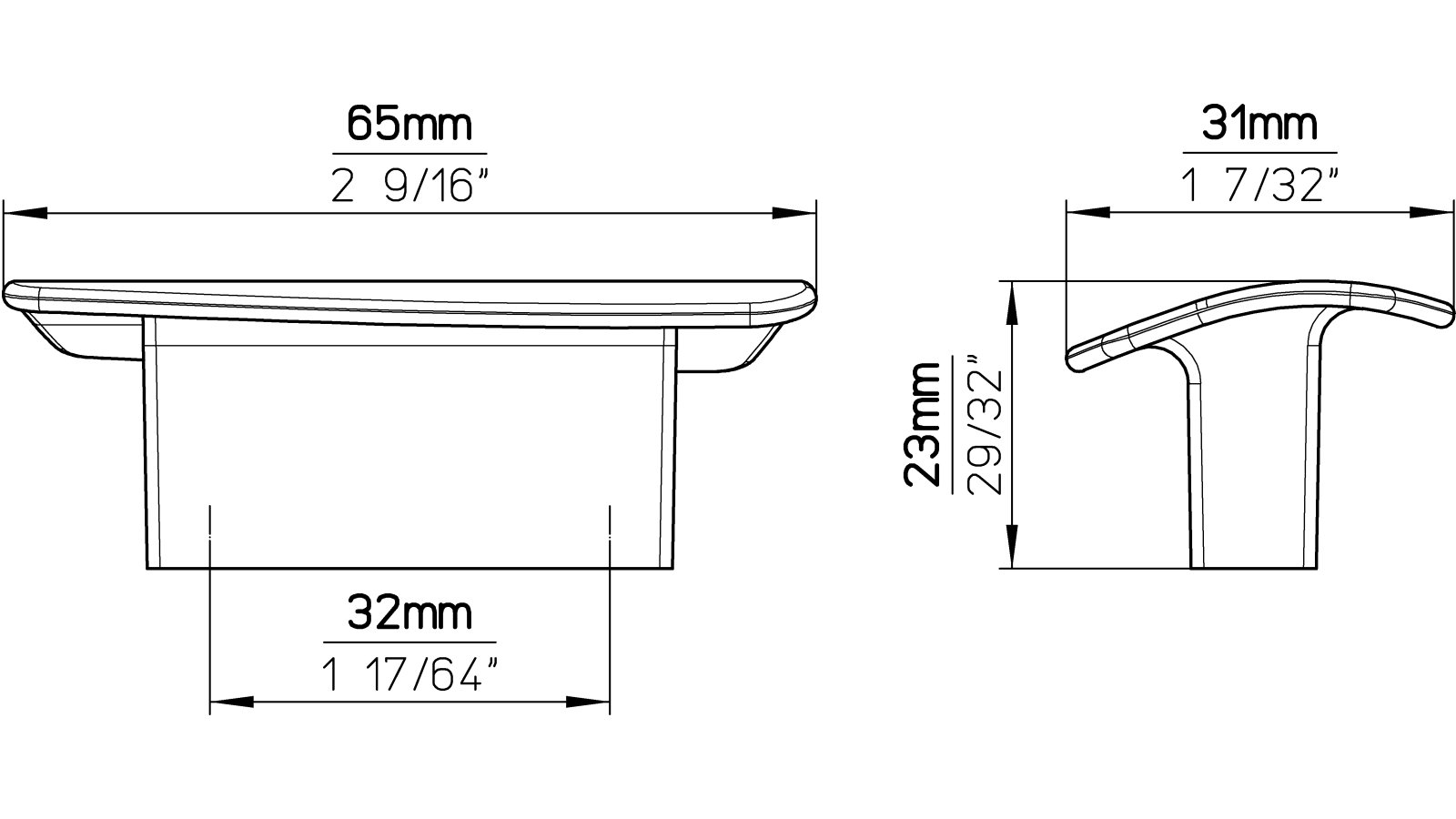 Griff Bitterfeld Druckguss chrom glänzend - 65 mm lang  vor weißem Hintergrund