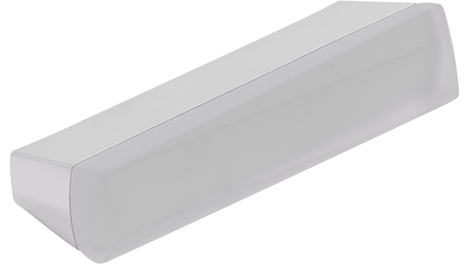 Griff Bockenem Kunststoff metallisiert chrom glänzend glaseffekt transparent klar - 83 mm lang  vor weißem Hintergrund