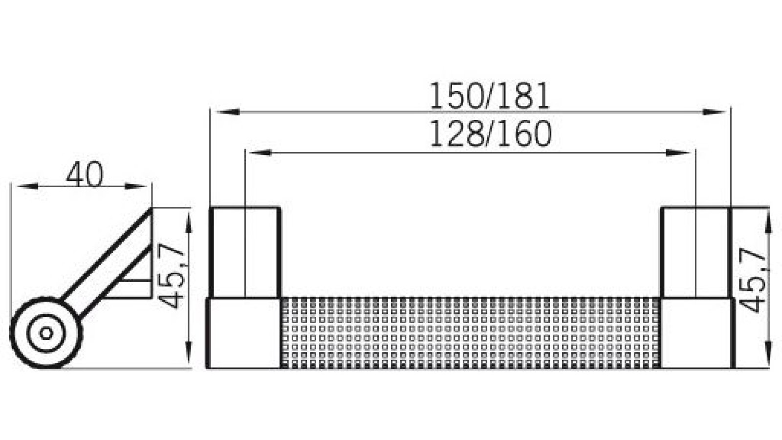 Griff Bönen Druckguss alufarbig pulverbeschichtet - 150 mm lang  vor weißem Hintergrund