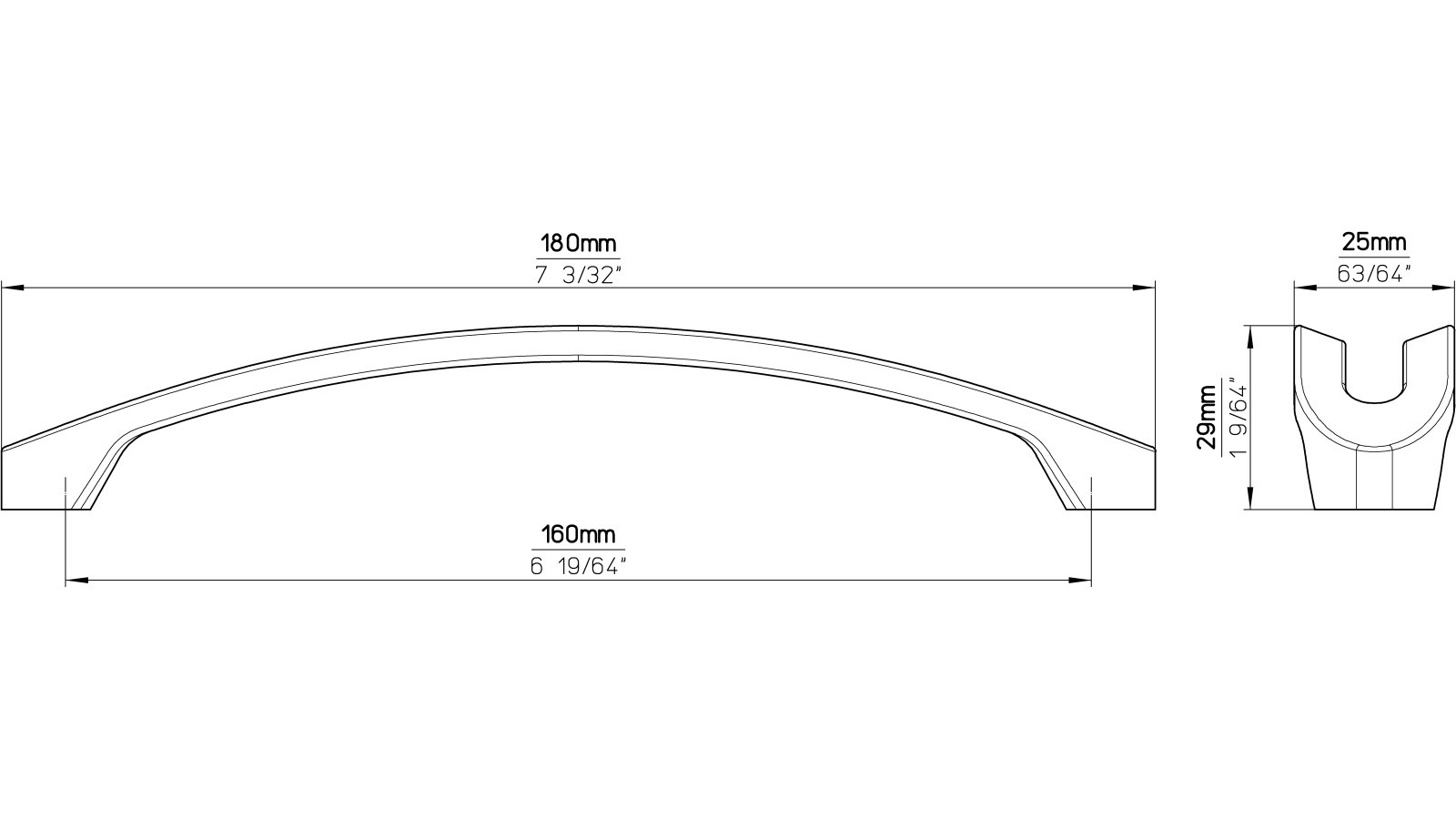 Griff Boizenburg Druckguss chrom glänzend - 180 mm lang  vor weißem Hintergrund