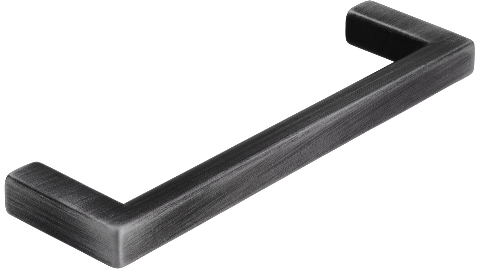 Griff Bruckmühl Druckguss eisenfarbig gebürstet matt - 104 mm lang  vor weißem Hintergrund