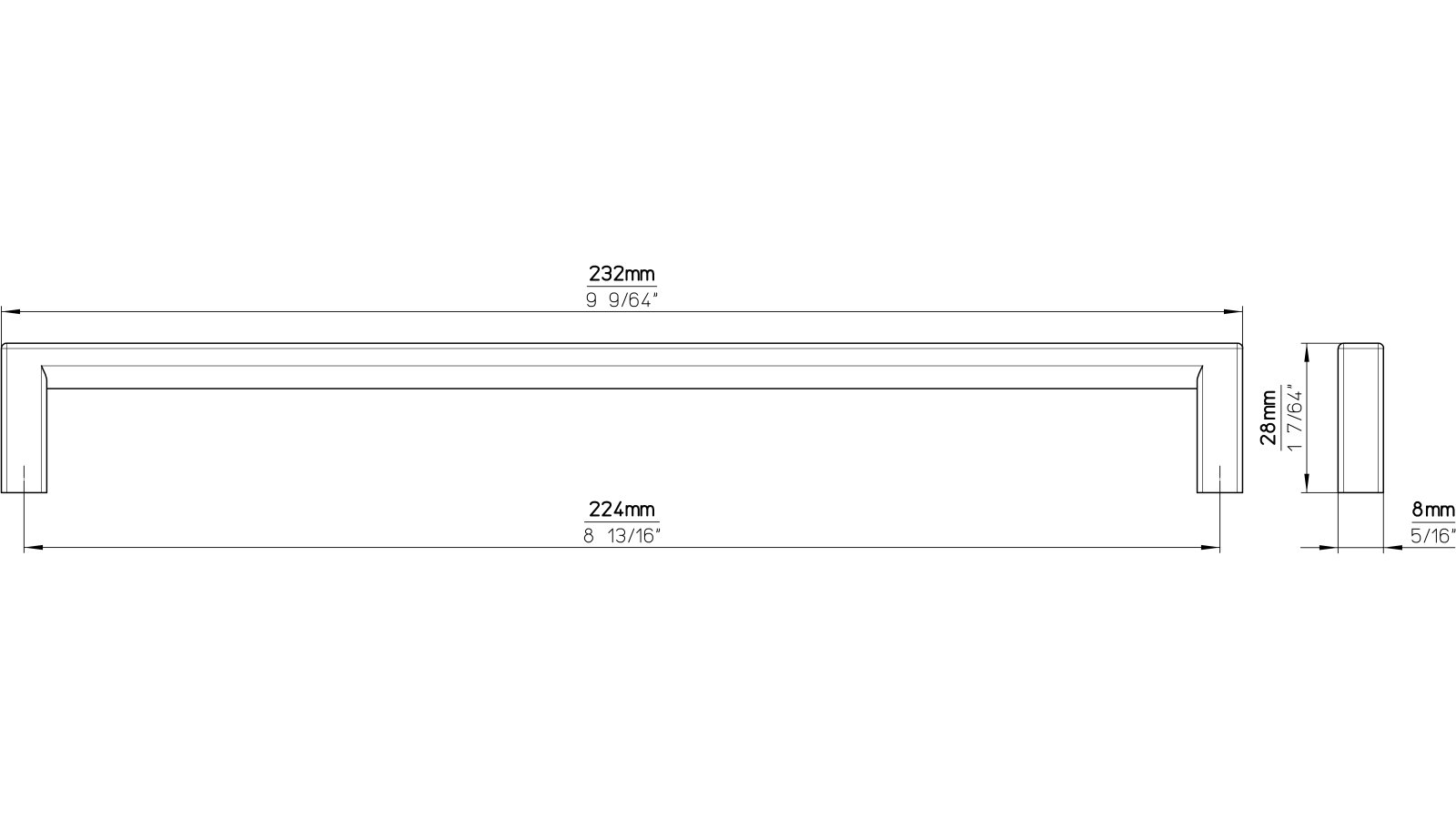 Griff Bruckmühl Druckguss messingfarbig getrommelt matt - 232 mm lang  vor weißem Hintergrund